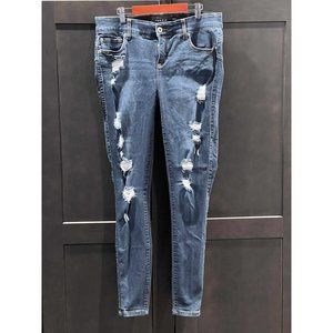 TORRID WOMENS PREMIUM STRETCH BOMBSHELL SKINNY BLUE DISTRESSED DENIM JEAN SZ 12R